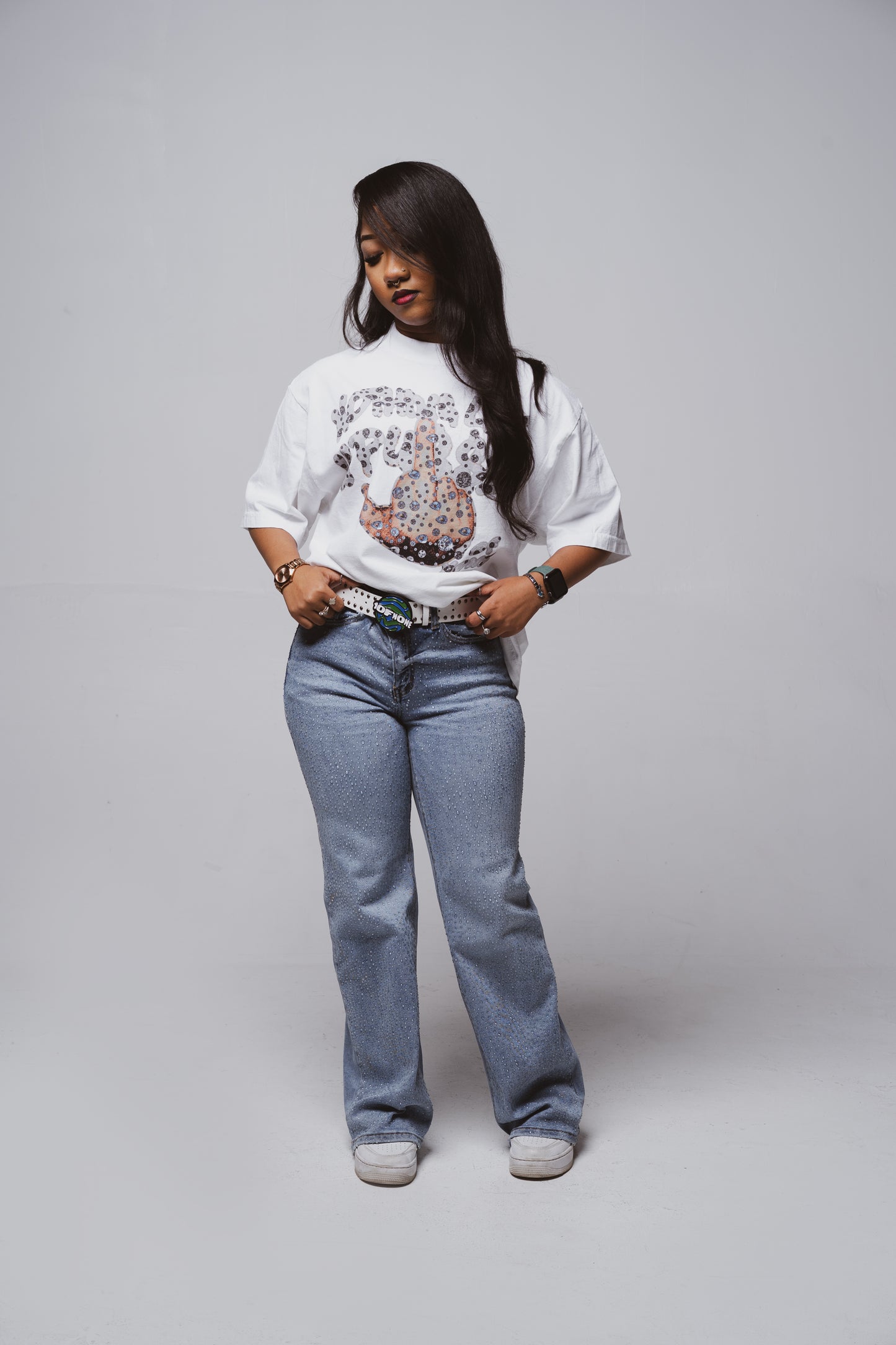 NOTHING LIKE U PU$$YS TEE''WHITE RHINESTONE''