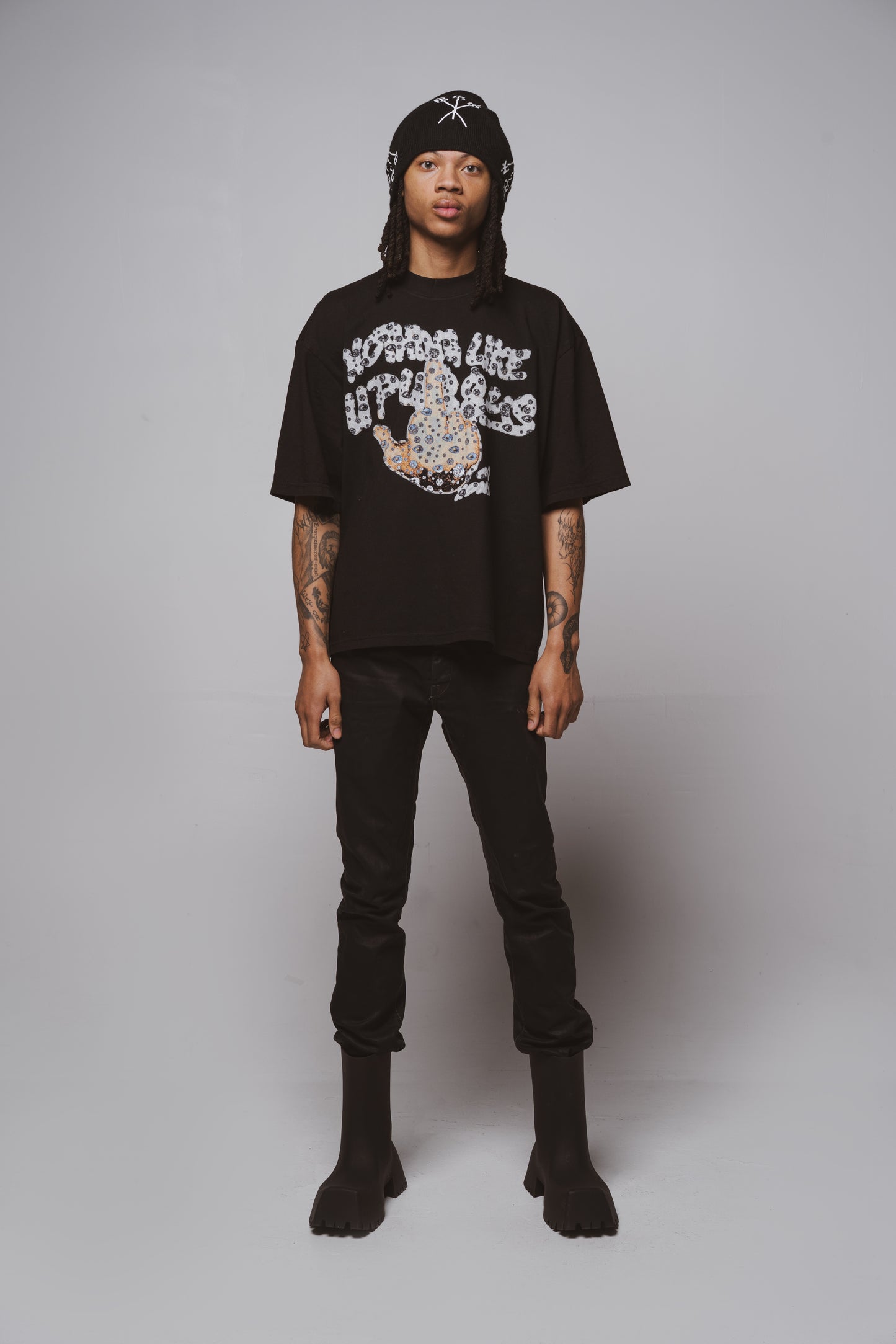 NOTHING LIKE U PU$$YS TEE ''BLACK RHINESTONE"